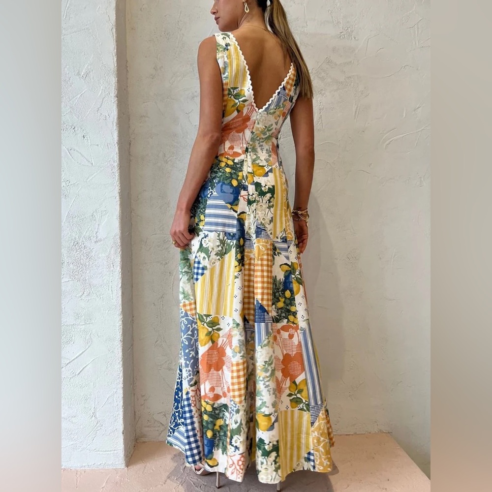Commense Lemonade Print Lace Trim Long Dress - Picture 3 of 15